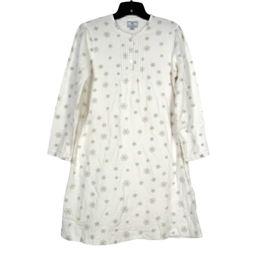 PETITE PLUME Beatrice Nightgown WINTER WONDERLAND SNOWFLAKES 3-Buttons Pleats 14